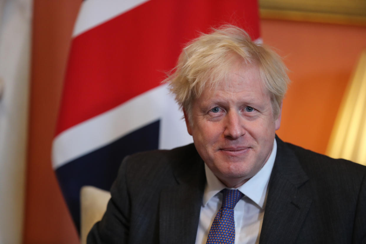 Prime Minister Boris Johnson welcomes the UAE Crown Prince, Sheikh Mohammed bin Zayed Al Nahyan (not in picture), ahead of a meeting in 10 Downing Street, London.