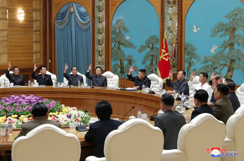 North Korean leader Kim Jong Un attends the 19th Meeting of the Political Bureau of the 7th Central Committee of WPK