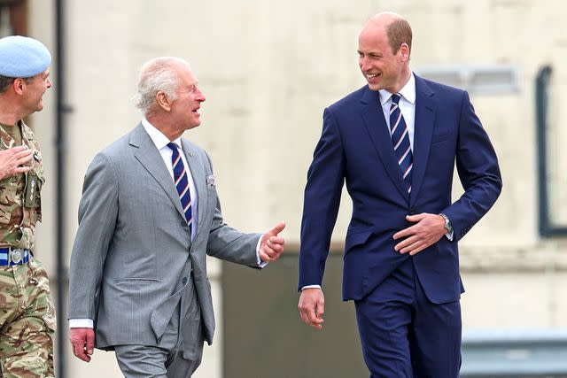 <p>Chris Jackson/Getty Images)</p> King Charles and Prince William at the handover ceremony for the Colonel-in-Chief of the Army Air Corps at the Army Aviation Centre on May 13, 2024.