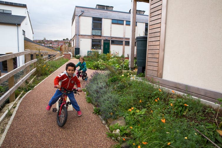 <span class="caption">Kids play on bikes at Lilac co-housing community, Leeds.</span> <span class="attribution"><span class="source">© Paul Chatterton</span>, <span class="license">Author provided</span></span>