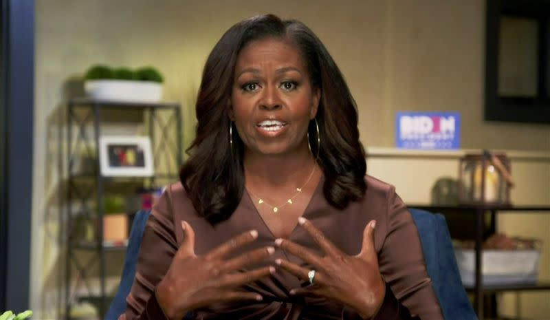 Former first lady Michelle Obama addresses the all virtual 2020 Democratic Convention hosted from Milwaukee, Wisconsin