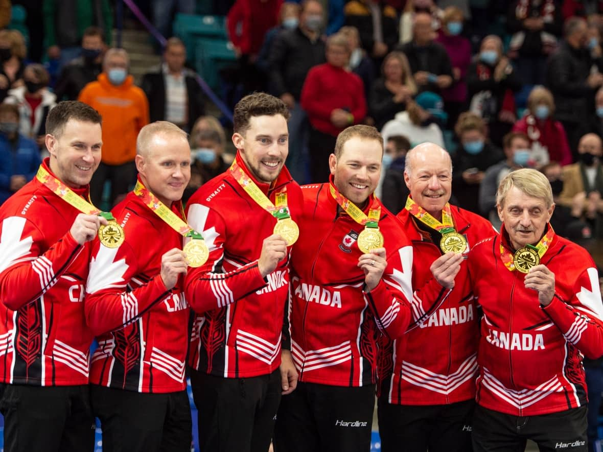 Team Gushue booked an Olympic spot with a 4-3 win over Team Jacobs in the men's final of the 2021 Canadian Olympic curling trials on Sunday in Saskatoon. (Rick Elvin/The Canadian Press - image credit)