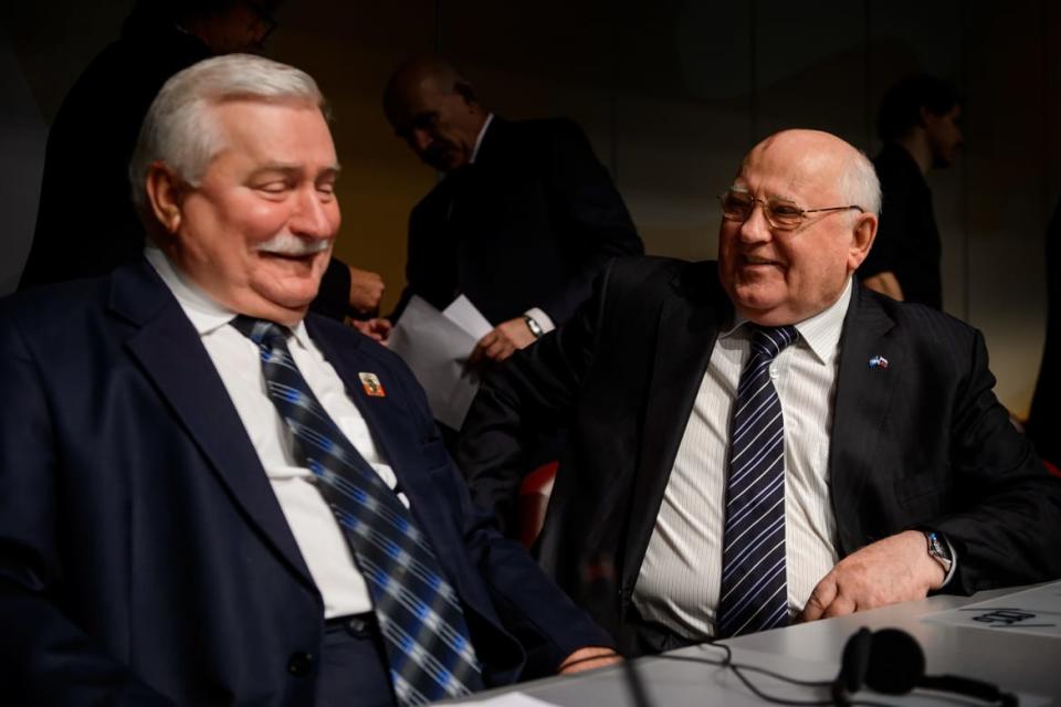 <div class="inline-image__title">179344001</div> <div class="inline-image__caption"><p>Former Soviet leader Mikhail Gorbachev (R) smiles next to former Polish President Lech Walesa on Sept. 2, 2013, during the opening of a conference to celebrate the 20th anniversary of Green Cross International, founded in 1993 by Gorbachev to address environmental issues as well as poverty and insecurity.</p></div> <div class="inline-image__credit">FABRICE COFFRINI/AFP via Getty Images</div>