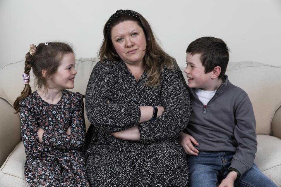 York Press: Elena Leeming, 39, with her two children Violet, five, and Clive, six, pictured at their home in York. Picture: SWNS