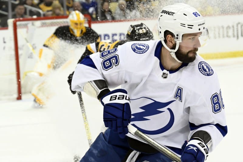 Forward Nikita Kucherov, who led the NHL in points during the regular season, and the Tampa Bay Lightning will face the Florida Panthers in the first round of the Stanley Cup playoffs. File Photo by Archie Carpenter/UPI