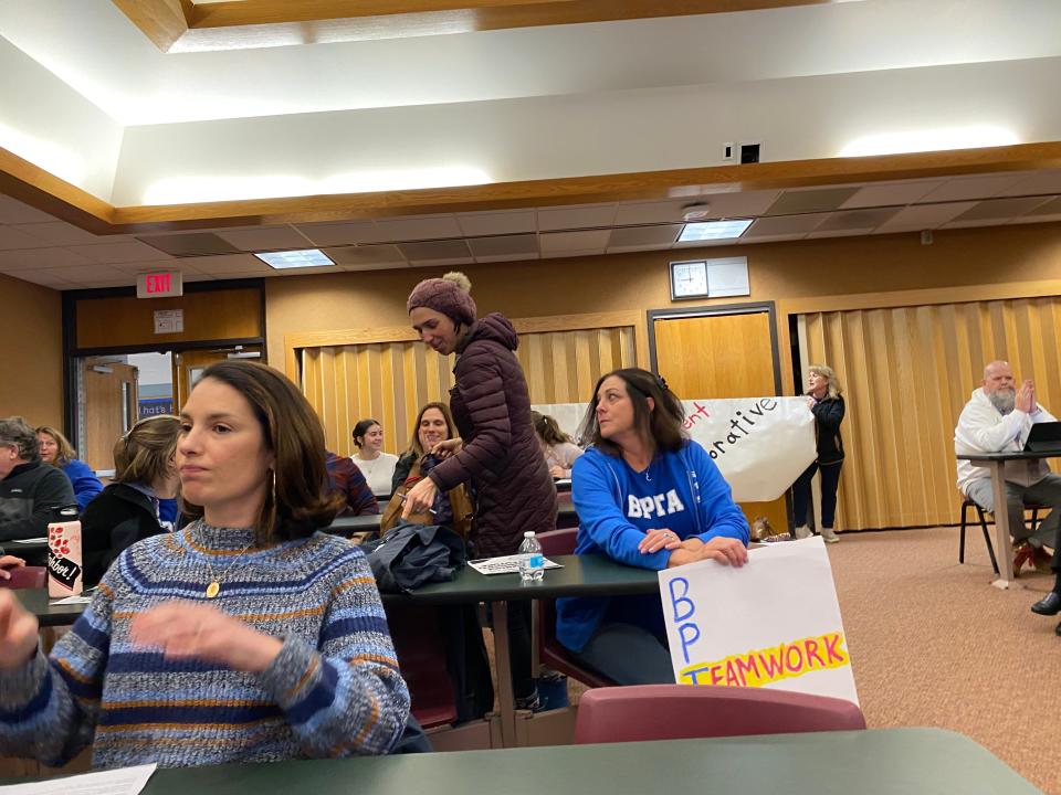 The lecture hall was full for the Bristol-Plymouth Regional Technical School Committee meeting on Wednesday, April 3, 2024.