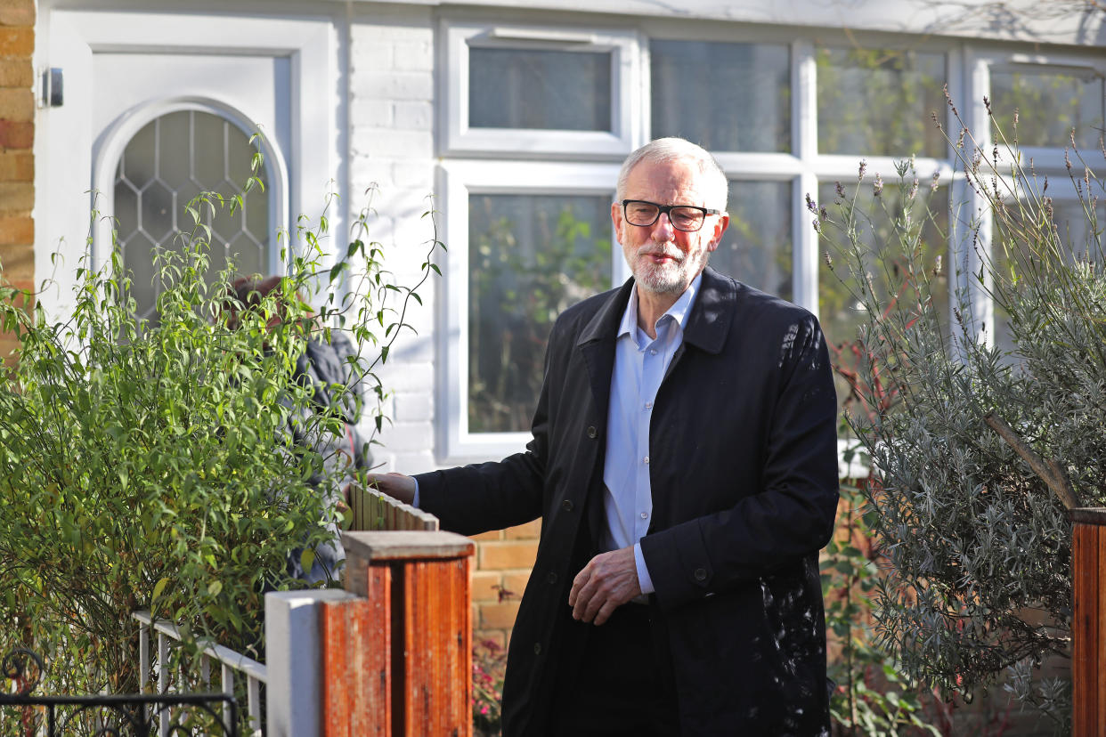 Labour Party leader Jeremy Corbyn leaves his home in Islington, north London.