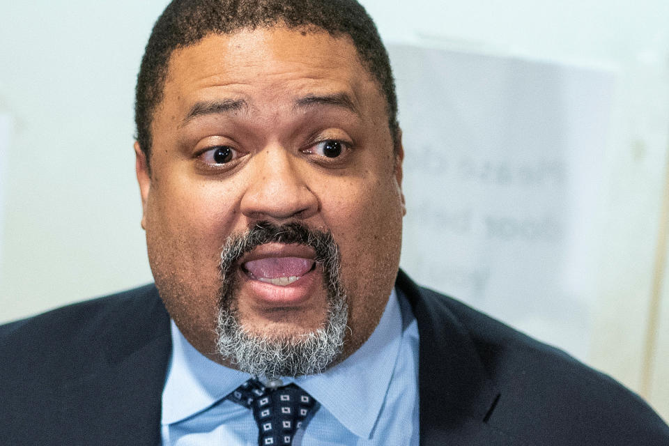 Alvin Bragg speaks after leaving the courtroom at the Manhattan Criminal Courthouse after securing a guilty verdict in the Trump Organization's criminal tax trial, Dec. 6, 2022. (Eduardo Munoz/Reuters)