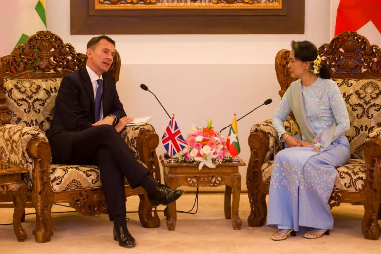 Hunt arrived in Yangon on Wednesday and said he wanted to see "first-hand" the humanitarian crisis faced by the Rohingya