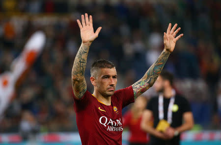 Soccer Football - Serie A - AS Roma vs Juventus - Stadio Olimpico, Rome, Italy - May 13, 2018 Roma's Aleksandar Kolarov acknowledges fans after the match REUTERS/Alessandro Bianchi