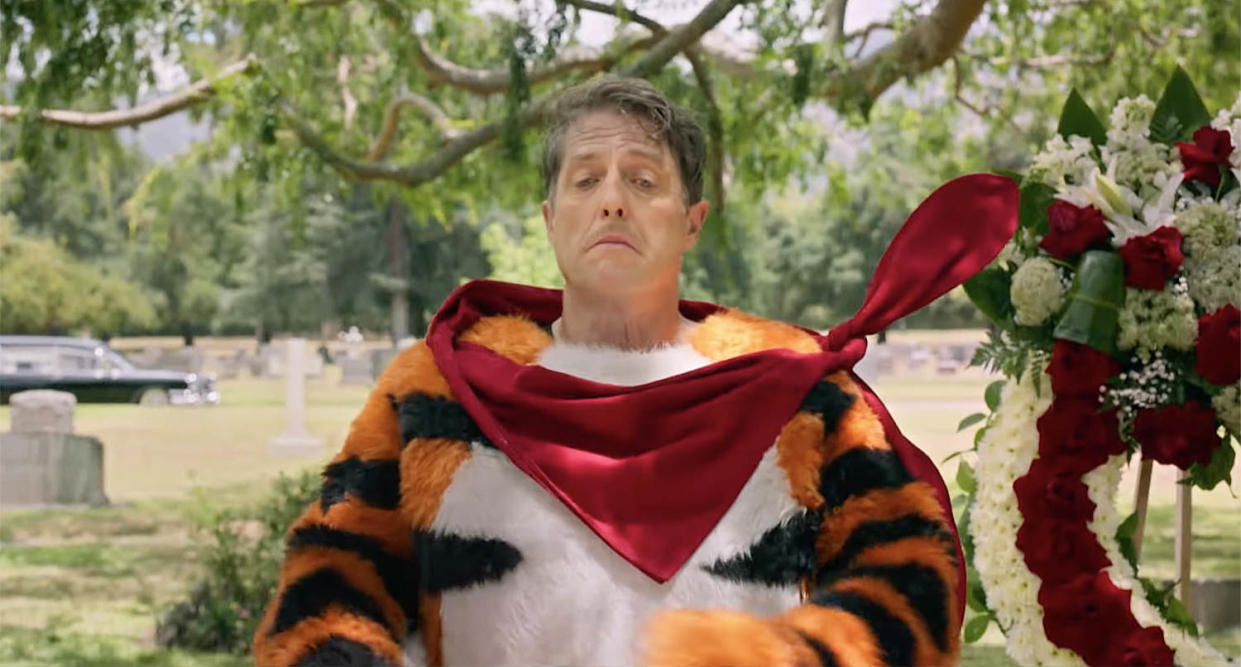 Hugh Grant in the Tony the Tiger costume in the 