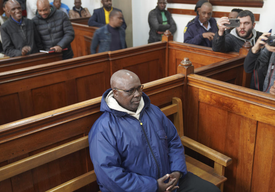 Fulgence Kayishema looks on in the Magistrate's Court in Cape Town, South Africa, Friday, May 26, 2023. Kayishema is one of the most wanted suspects in Rwanda's genocide and is suspected of orchestrating the killing of some 2,000 people nearly three decades ago. (AP Photo/Nardus Engelbrecht)