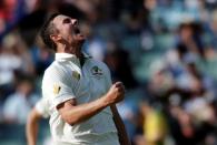 Cricket - Australia v South Africa - Third Test cricket match - Adelaide Oval, Adelaide, Australia - 24/11/16. Australia bowler Josh Hazlewood celebrates the dismissal of South Africa's Quinton de Kock during the first day of the Third Test cricket match in Adelaide. REUTERS/Jason Reed