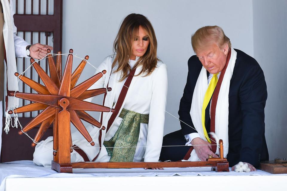 President Donald Trump and first lady Melania Trump visit a Gandhi museum in Ahmedabad, India, on Feb. 24.