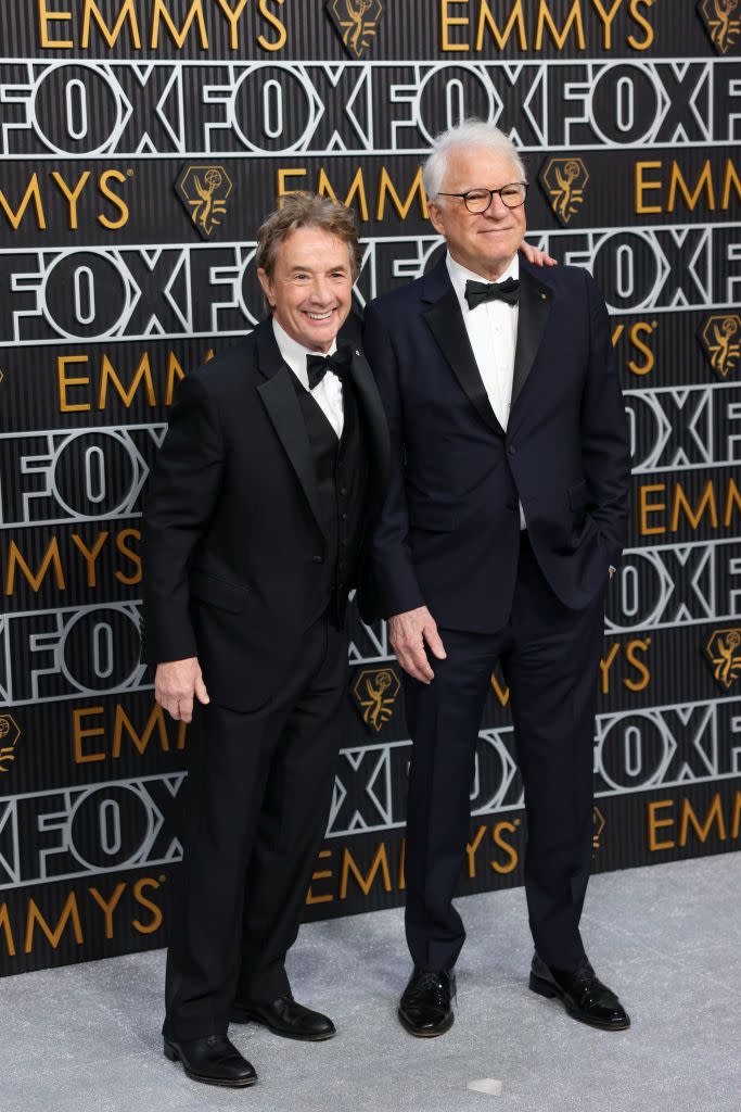 los angeles, ca january 15 martin short and steve martin arriving at the 75th primetime emmy awards at the peacock theater in los angeles, ca, monday, jan 15, 2024 jay l clendenin los angeles times via getty images