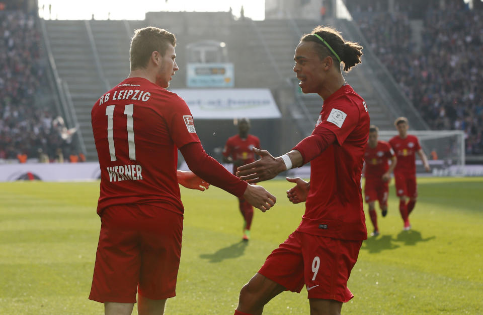 Timo Werner und Yussuf Poulsen bilden den RB-Sturm