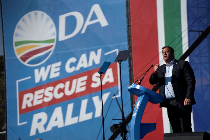 FILE PHOTO: John Steenhuisen the leader of the Democratic Alliance during an election rally in Benoni