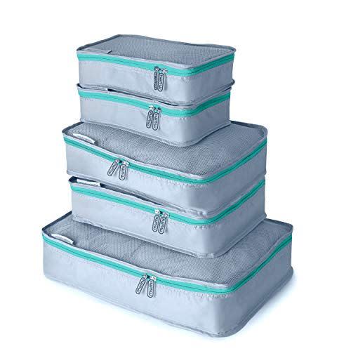 mumi Packing Carry On (5) Set Travel Luggage Organizer - Packaging Cube Travel Pouch - Compression Packing Cube - Travel Space Saver Bags - Aqua