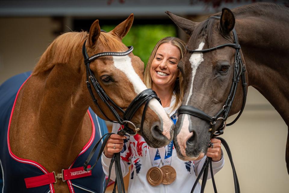 Charlotte Dujardin added two bronze medals on Gio, left, to her haul with Valegro, right (Ben Birchall/PA) (PA Wire)