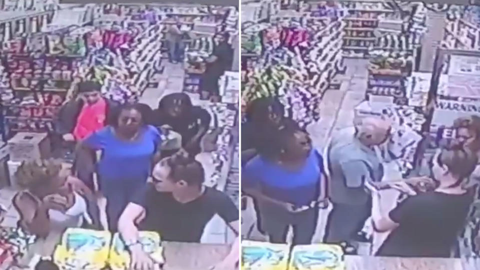 The New York boy's mum speaks with the woman who then pulls out her phone. Source: Pix 11