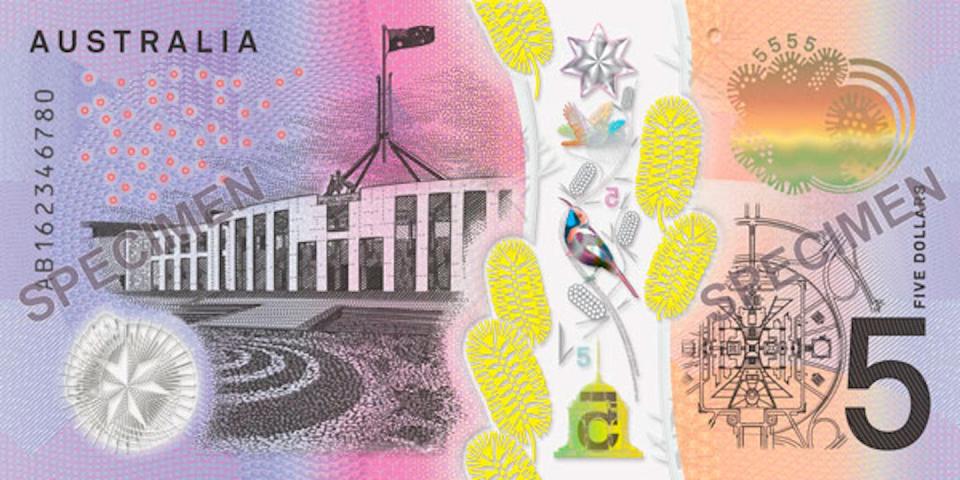 Australia’s parliament house will continue to feature on one side of the next $5 banknote. RBA, <a href="http://creativecommons.org/licenses/by/4.0/" rel="nofollow noopener" target="_blank" data-ylk="slk:CC BY;elm:context_link;itc:0;sec:content-canvas" class="link ">CC BY</a>