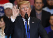 <p>President Donald Trump speaks during a campaign rally, Thursday, Sept. 20, 2018, in Las Vegas. (AP Photo/John Locher) </p>