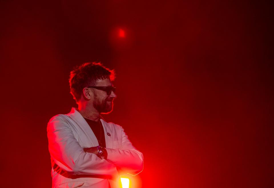 Blur performs on the Coachella Stage during the Coachella Valley Music and Arts Festival in Indio, Calif., Saturday, April 13, 2024.