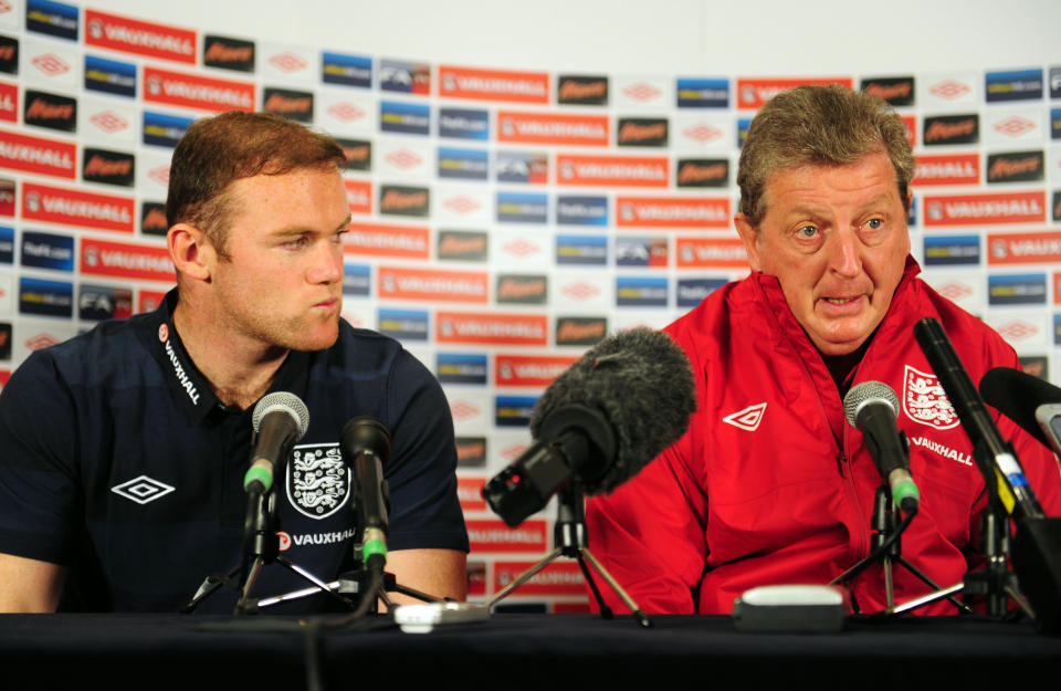 <p>England’s former Manager Roy Hodgson and Captain Wayne Rooney at a Press Conference </p>