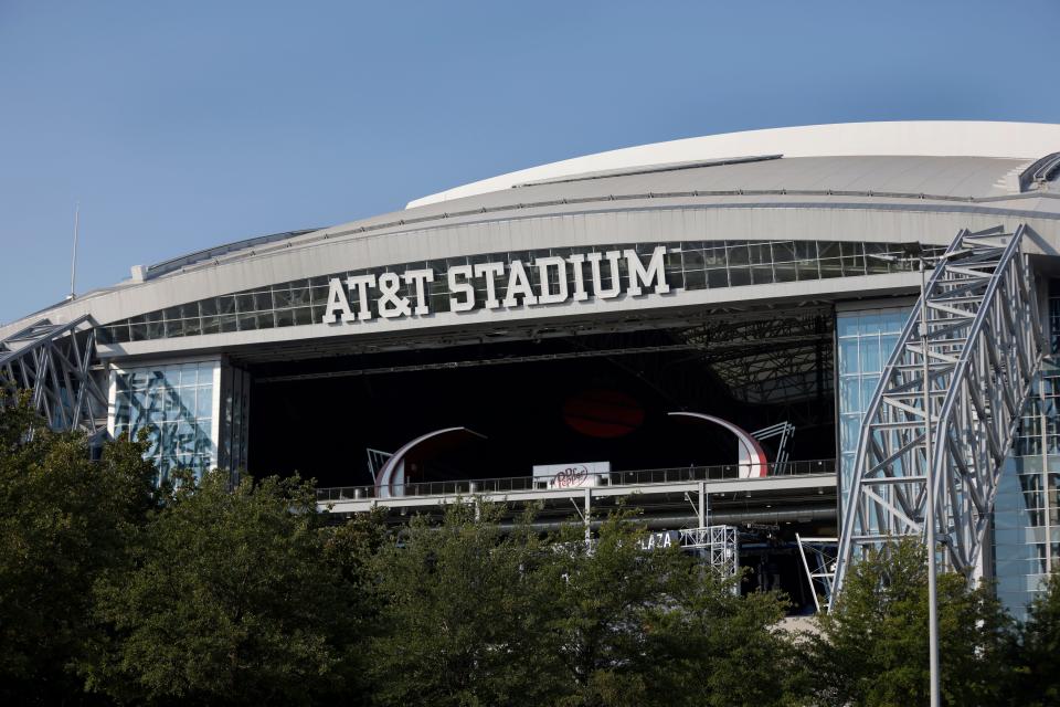 ATu0026T Stadium is shown with the end zone doors open before a game between the Dallas Cowboys and the Cleveland Browns in 2020. (Ron Jenkins, AP)