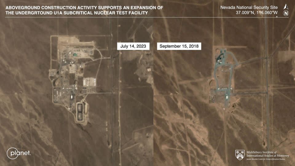 Construction activity, Nevada National Security Site from 2023 to 2018. - Planet Labs PBC/Middlebury Institute