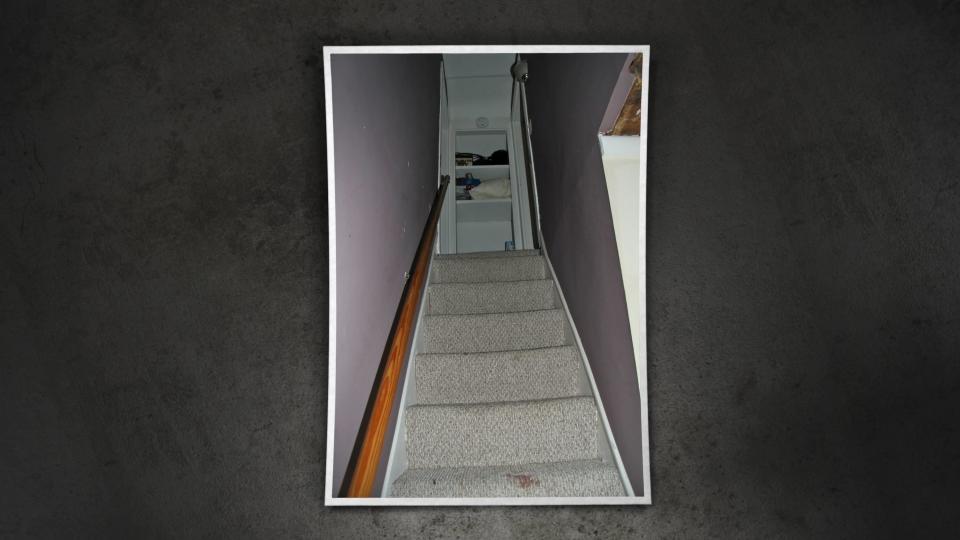 Donna says thinking about her daughter finding her dead motivated her to climb these stairs despite her serious injuries. / Credit: Monmouth County Prosecutor's Office