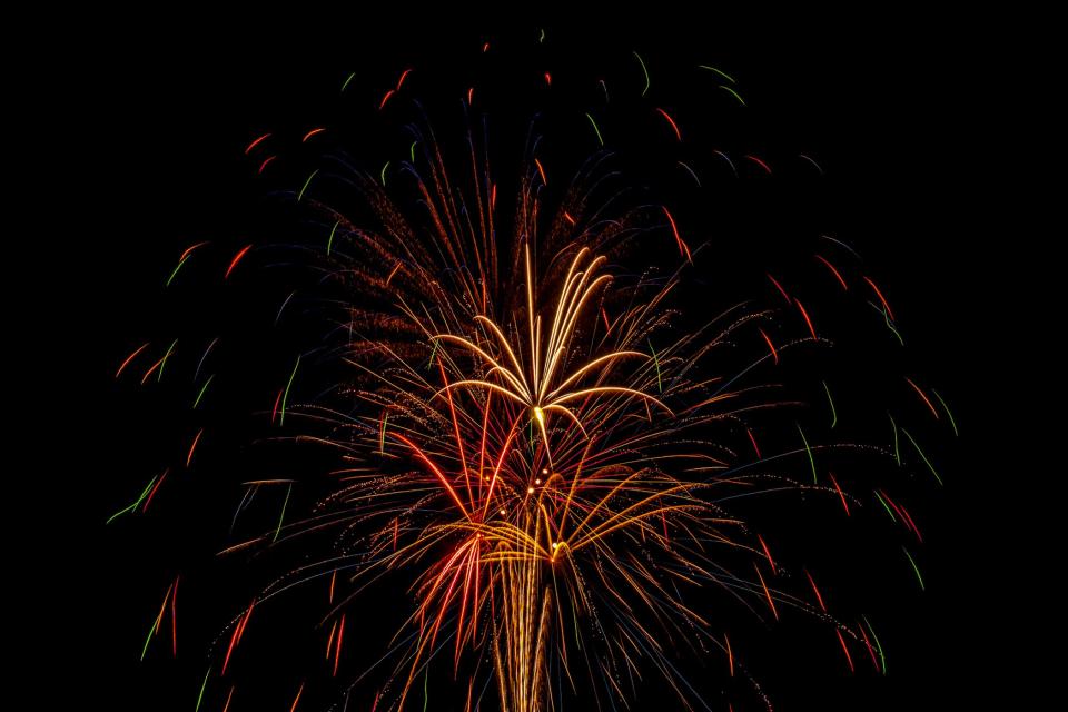 A Detailed Shot of the fireworks show from Downtown Savannah. Fireworks filled up the sky for about 30 minutes in an amazing display across from the JW Marriot.