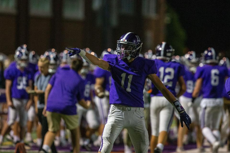 RFH's Markus Brown celebrates a touchdown during the first half of the Wall vs. Rumson-Fair Haven football game at Rumson-Fair Haven High School in Rumson, NJ Friday, September 16, 2022.