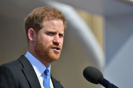 Britain's Prince Harry speaks at a garden party at Buckingham Palace in London, May 22, 2018. Dominic Lipinski/Pool via Reuters