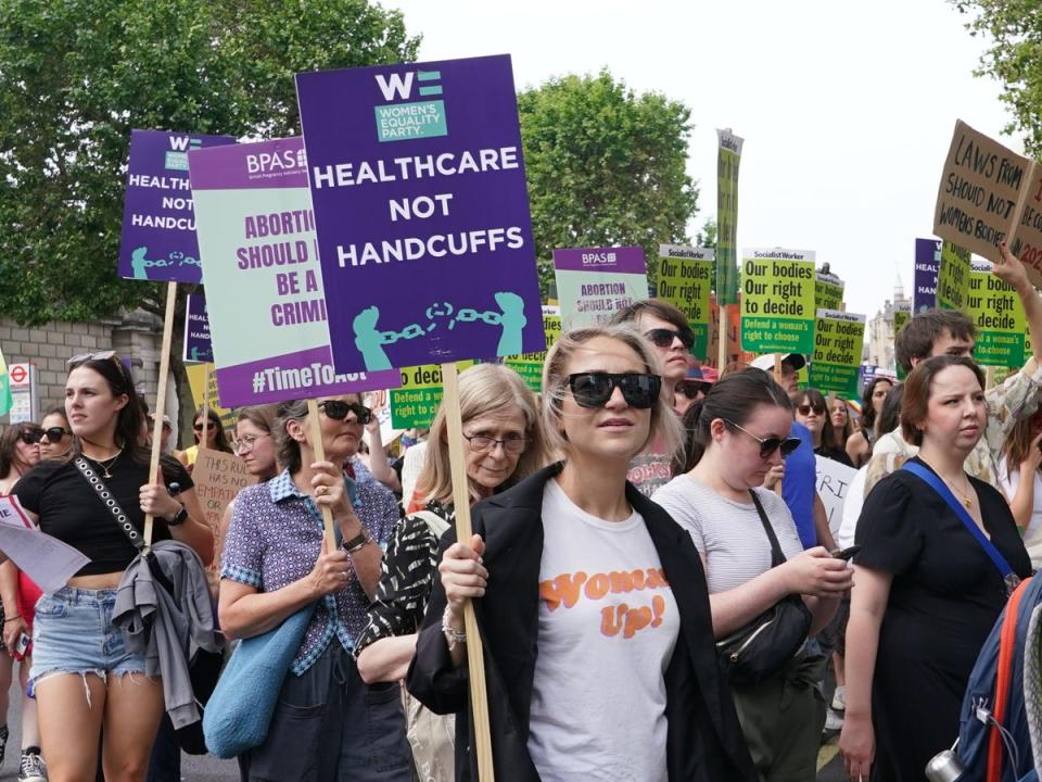 Campaigners in Westminster in London calling for decriminalisation of abortion (Yui Mok/PA Wire)