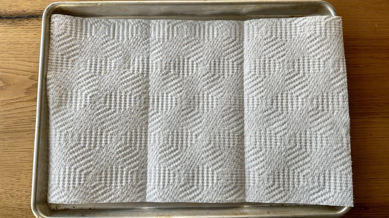 sheet pan lined with paper towels