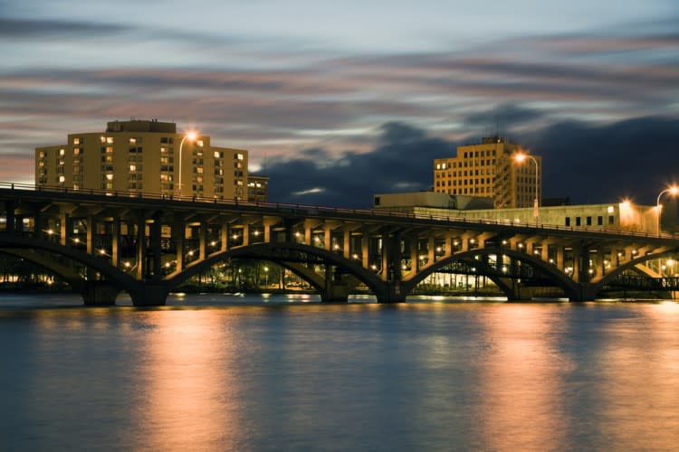 rockford, usa, river, cloud, built, night, reflection, architecture, sunset, sky, midwest, bridge, office, cloudscape, illinois, structure