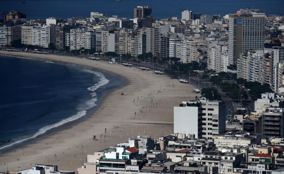 An aerial view of Copacabana beach during the coronavirus disease (COVID-19) outbreak, in Rio de Janeiro