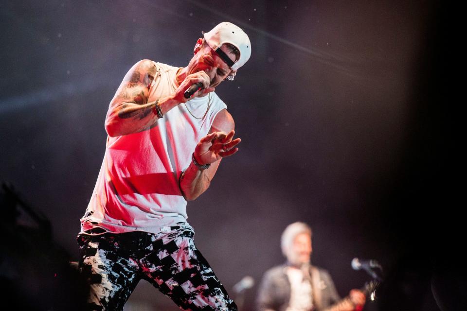 Tyler Hubbard of Florida Georgia Line sings to the crowd at the Iowa State Fair Grandstand in 2018.