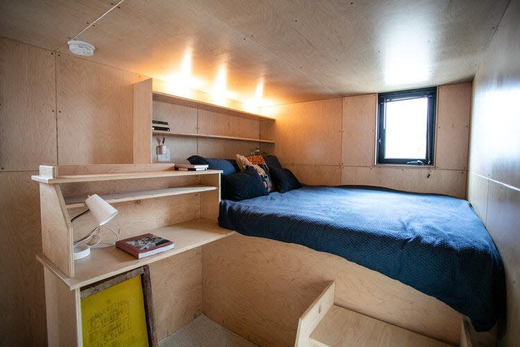 This is one of two bedrooms in a tiny house designed by No Nonsense Housing Company, an initiative of Andres Duany, an architect and urban planner who designed Seaside. Duany says the small homes could help ease the lack of affordable housing in Walton County.