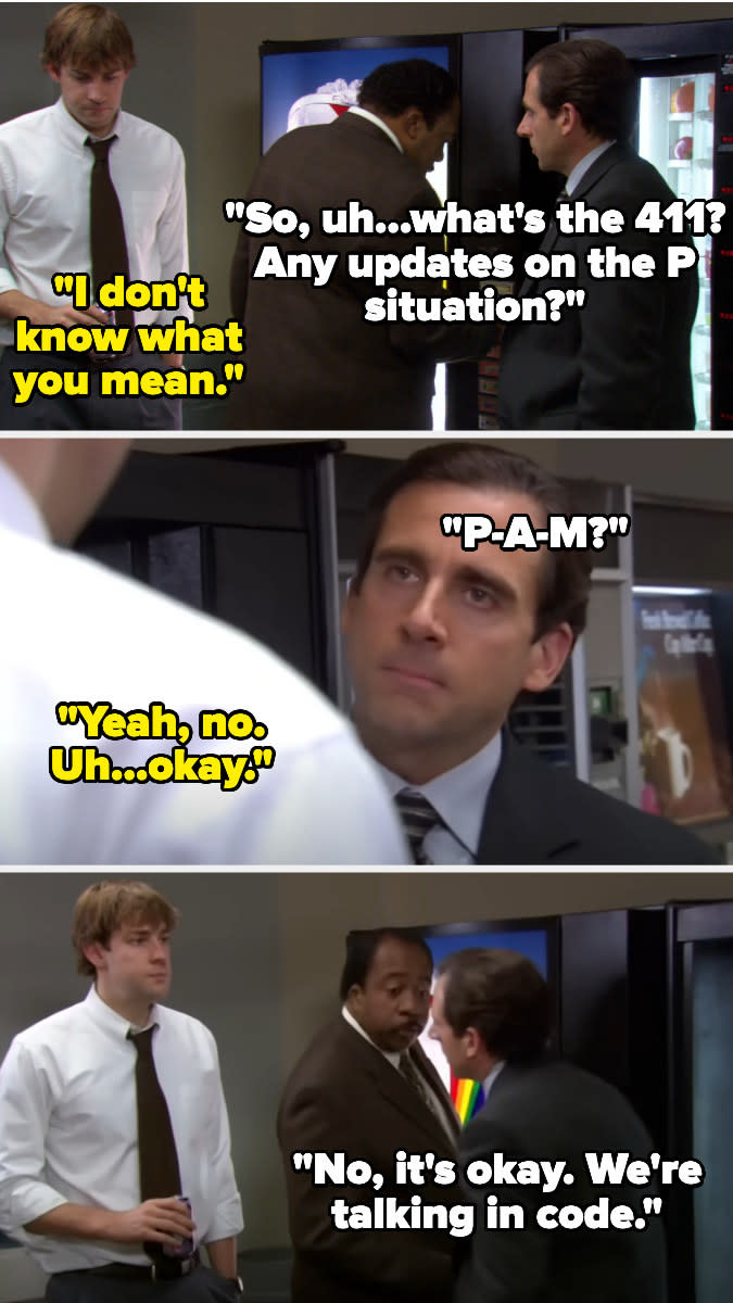 michael telling jim that they're talking in code