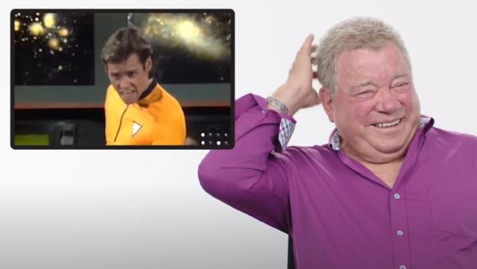 William Shatner watches Jim Carrey's imitation of him.