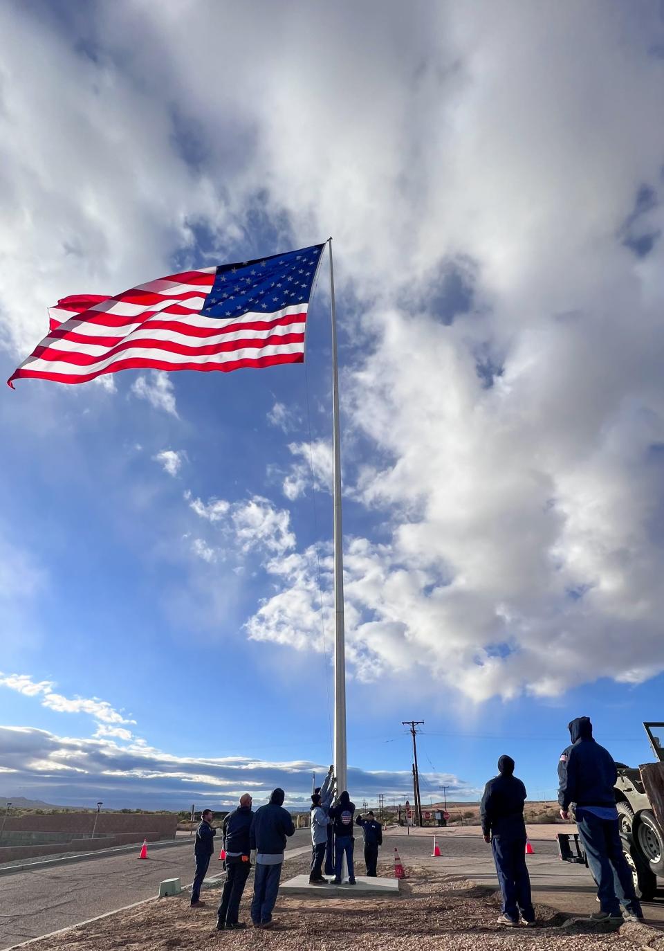 To salute veterans, the Victor Valley Wastewater Reclamation Authority recently raised one of the largest American flags in the Victor Valley.