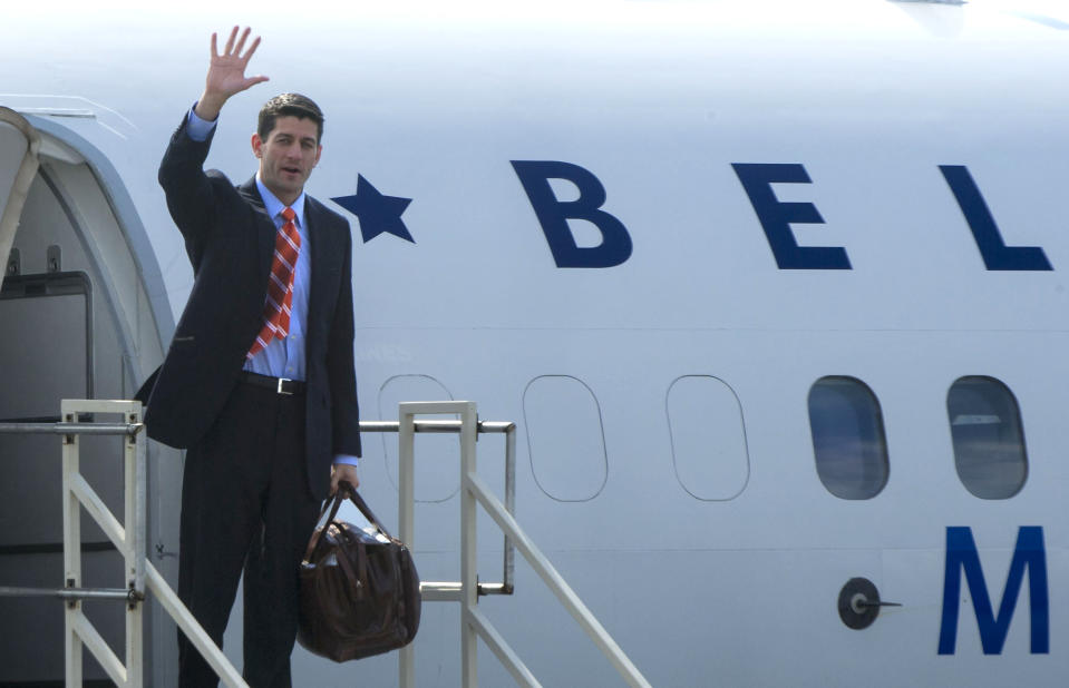 Republican vice presidential candidate and U.S. Rep. Paul Ryan (R-Wis.) arrives for a fundraiser Thursday, Sept. 27, 2012, in Knoxville, Tenn. Ryan is headlining a $1,000-a-plate luncheon organized by in part by Jim Haslam II, father of Gov. Bill Haslam and a major fundraiser and contributor to the Republican Party. (AP Photo/Knoxville News Sentinel, J. Miles Cary)