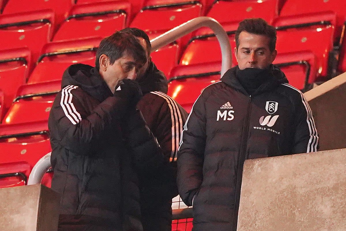 Fulham boss Marco Silva (right) watched from the stands at the Stadium of Light (Owen Humphreys/PA) (PA Wire)