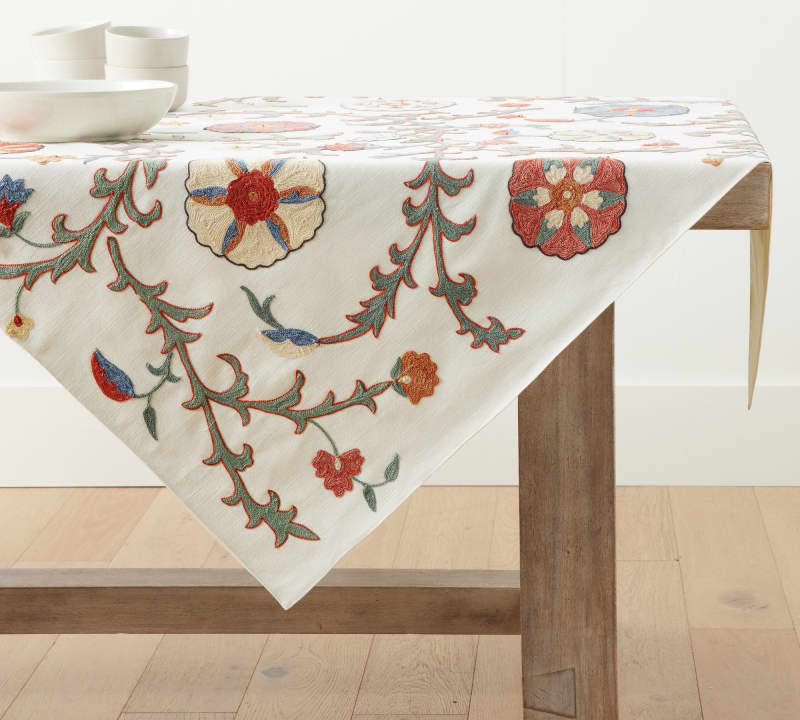 Penny Crewel Embroidered Cotton Table Throw