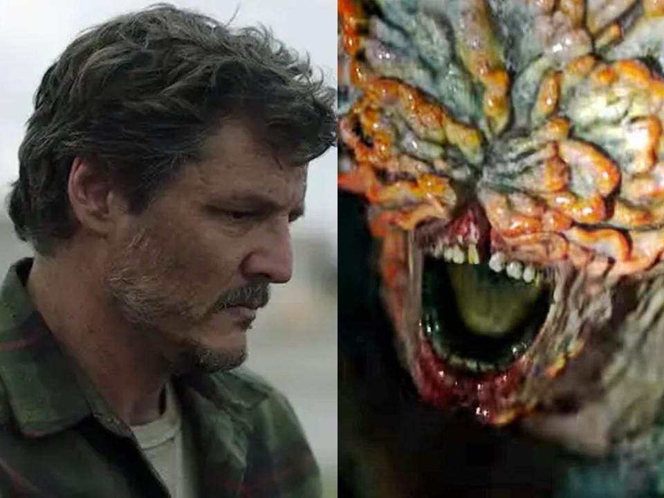 Pedro Pascal as Joel and a Clicker in "The Last of Us."