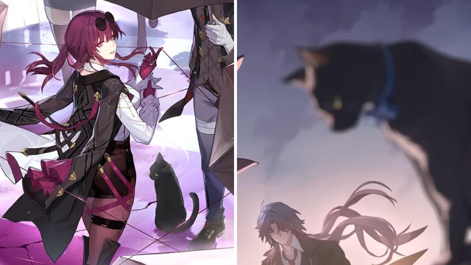 A black cat is present in both Kafka's splash art and the end of the Jepella Rebellion trailer alongside the other Stellaron Hunters, is this the group's mysterious founder and leader, Elio? (Photos: HoYoverse)