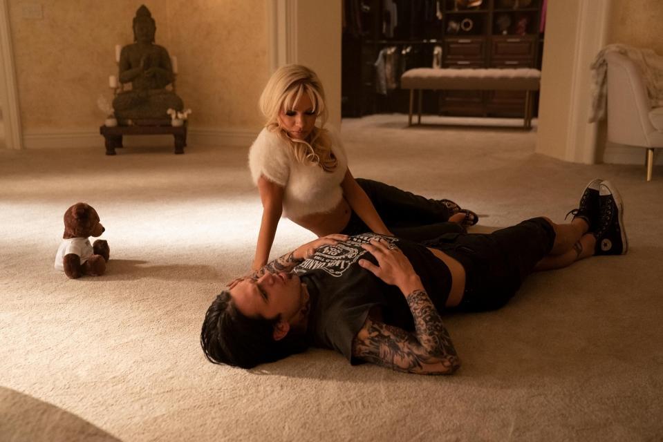 Stan plays Motley Crue drummer Tommy Lee and James plays Baywatch star Pamela Anderson in the series (Disney/PA)