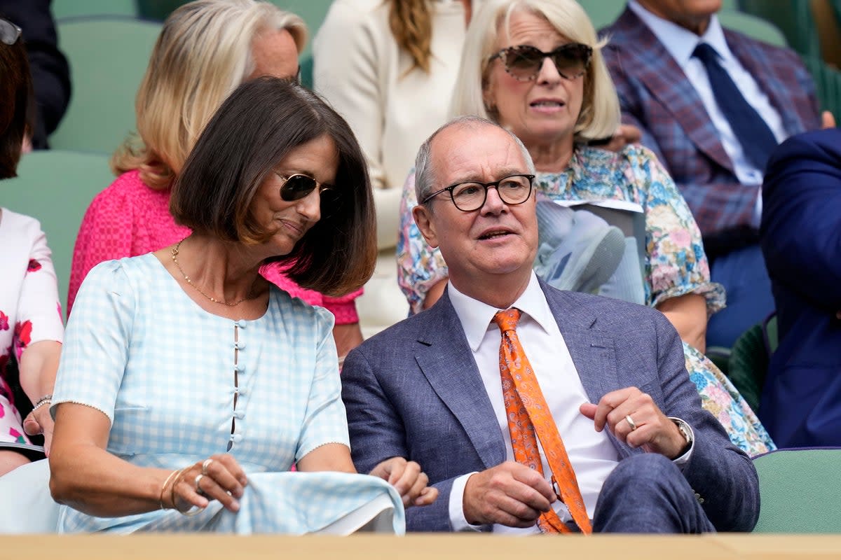 Patrick Vallance, former British Chief Scientific Advisor, sits in the Royal Box on Centre court on day ten of the Wimbledon tennis championships in London, Wednesday, July 12, 2023 (AP)